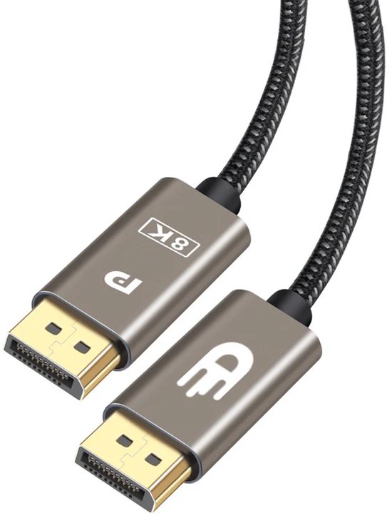 Drivv. Câble Displayport - 8K 60 Hz - 4K 144 Hz - 32,4 Go/s - Displayport 1.4 - Câble DP - 1 mètre - Gris Moderne