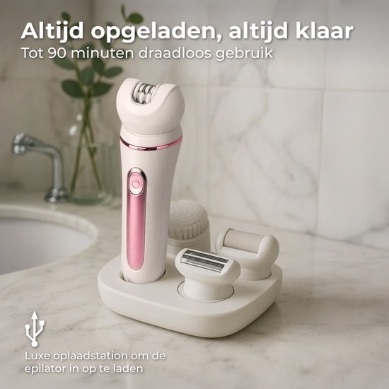 Nuvance Epileerapparaat Dames - Epilator 5-in-1 - Ladyshaves voor Vrouwen - Epilators - Ladyshave - Waterproof - Usb - Wit/Roze