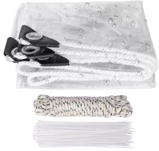 Transparant, Waterdicht Zeil 1.5 x 3.1 m Ogen, Transparant Zeil, Regenbescherming, Waterdicht, Uv-Bestendig Afdekzeil, met Ingestanste Ringen Voor Bescherming Buiten, transparant