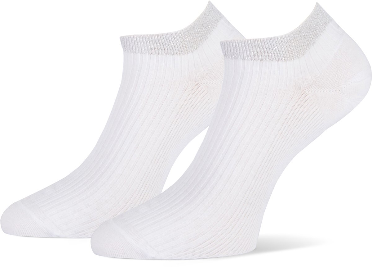 MarcMarcs - Amsterdam Dames Sneakersokken - 2-Pack - Maat 35/38 - Wit Zilver