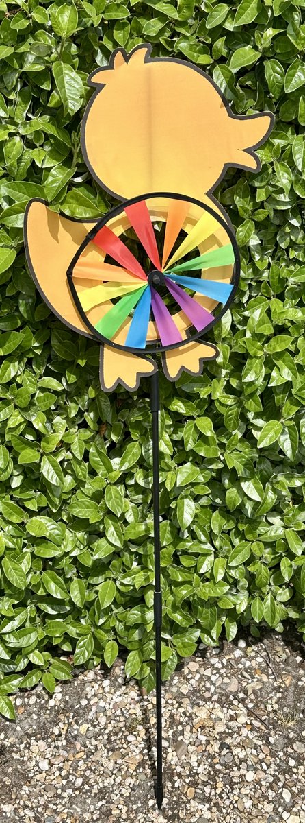 Windmolen met "Eend" - meerkleurig + geel - nylon + kunststof steker- dia 18 cm x hoogte 106 cm - Tuinaccessoires - Tuinstekers