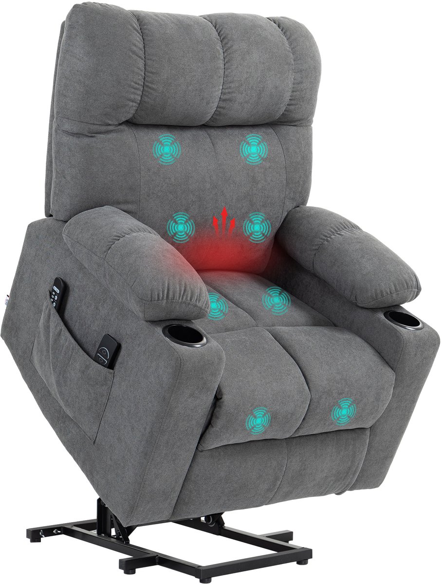 HOMCOM - Fauteuil - Sta-op-functie - Warmte- en Massagefunctie - Grijs
