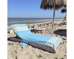 hiPPs Loungie Travel TURQUOISE, lange luxe hamamdoek voor ligbed | met OMSLAG en SIDE-POCKET | handdoek | ligbedhoes | opbergzakje | strandhanddoek | strandlaken | cover | beachbed | ligstoel | strandbed | saunadoek | peshtemal | uniek formaat