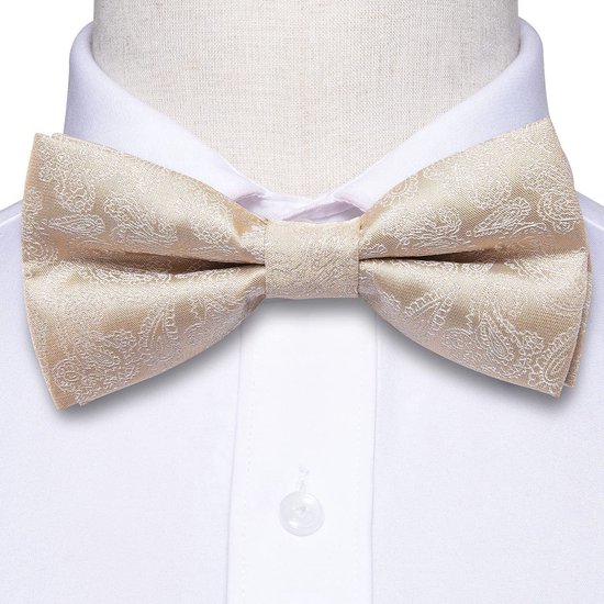 Set nœud papillon Sorprese - Pochette et Boutons de manchette inclus - 100 % soie - Beige cachemire - Ensemble d'accessoires de Luxe pour homme - Nœud papillon - Nœud papillon