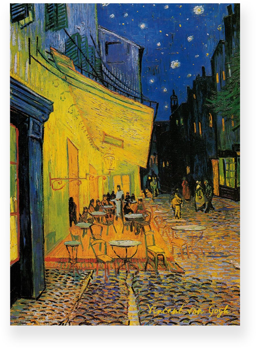 Yisual Poster 30x40 cm - Café Terrace at Night - Vincent van Gogh - Terras - Sterrenhemel - Geel - Blauw - Postimpressionistisch - Stedelijk - Muurdecoratie - Wanddecoratie