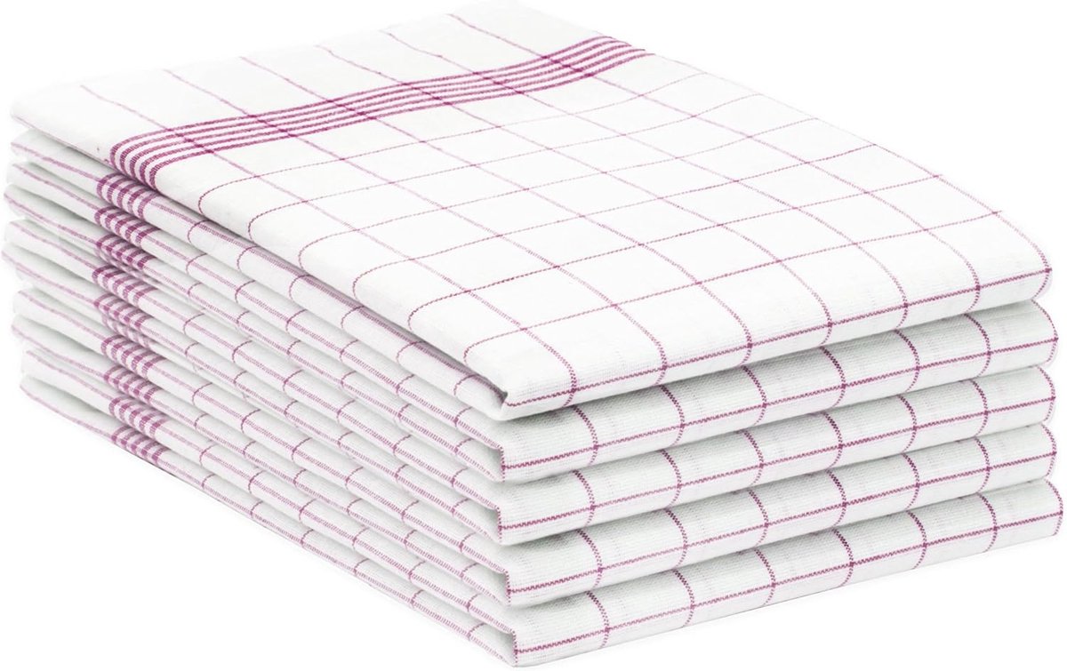 Famanu - Set van 5 theedoeken, vaatdoeken, 50x70 cm, 100% katoen, roodgeruit
