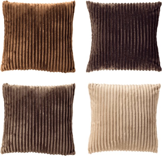 MART - Ensemble de coussins 4 pièces - coussins intérieurs inclus - 45x45 cm - marron, beige, taupe