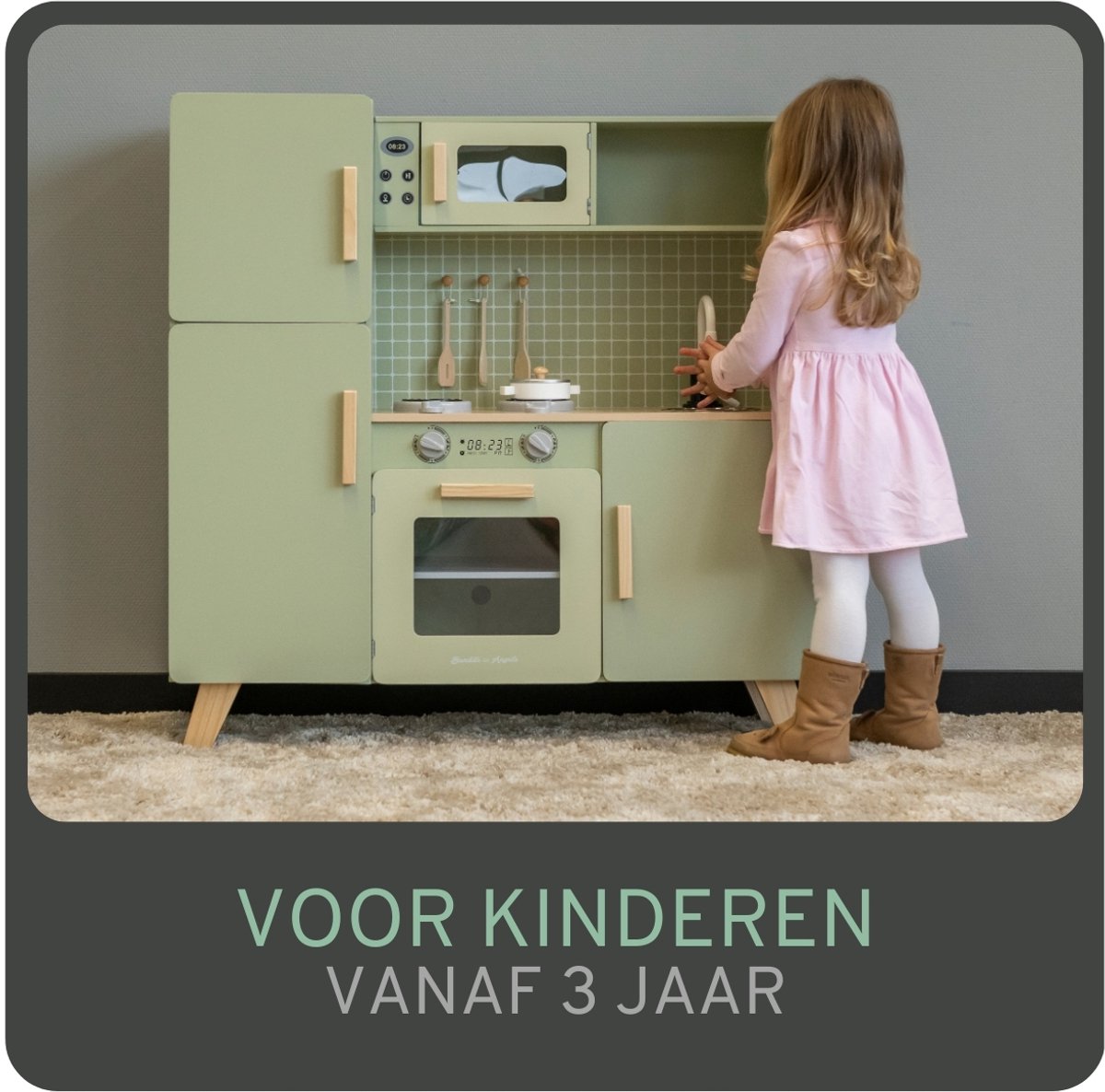 Bandits & Angels Houten Kinderkeuken XL Modern Groen vanaf 3 jaar - Aanrechthoogte 52 cm - Incl. 5 accessoires - Voor Meisjes - Kinder Keukentje - Speelgoed Keuken - Groene Speelkeuken — afbeelding 8
