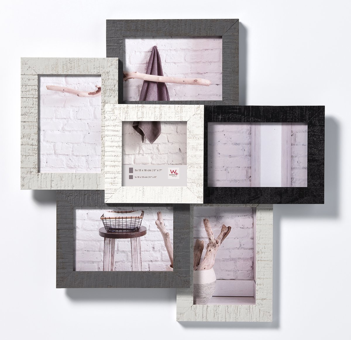 Walther Home - Houten lijst - Fotoformaat 5x13x18 cm + 1x13x13 cm - Kleuren mixed