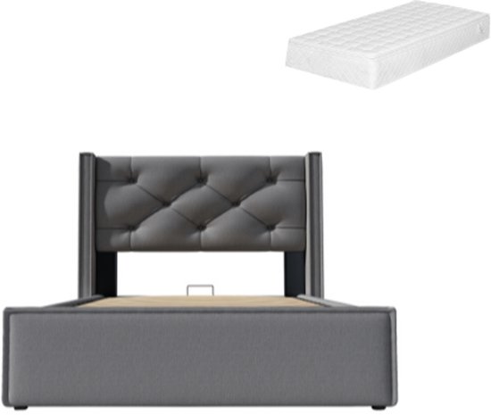Yaheetech Bedframe 90 x 200 cm, metalen bed met lattenbodem, eenpersoonsbed, logeerbed, jeugdbed met hoofdeinde, voor slaapkamer, logeerkamer, lichtroze