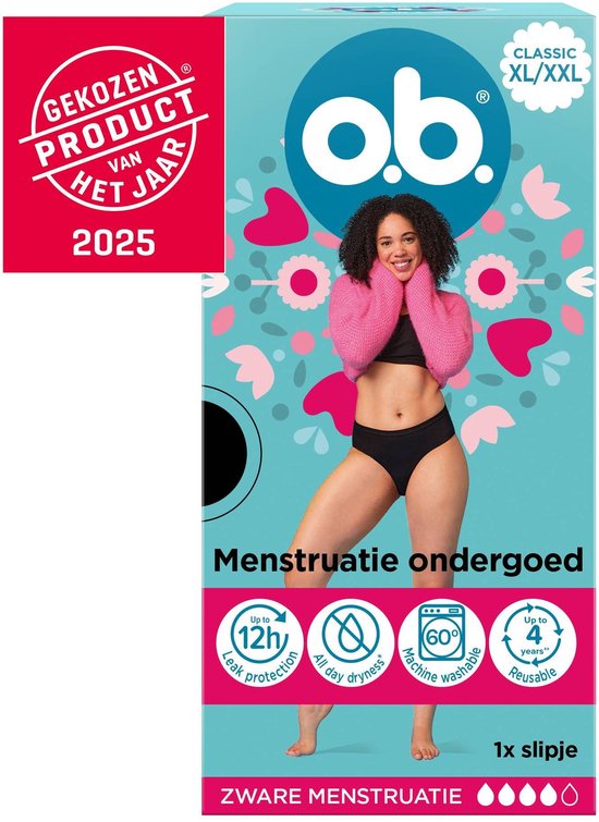 O.B. Herbruikbaar Menstruatie Ondergoed voor Vrouwen - tot wel 12 uur bescherming & comfort - voor elk lichaamstype - Klassieke vorm, XL/XXL - 1 stuk