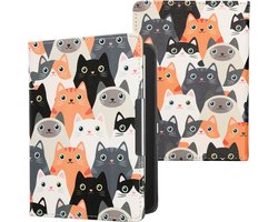 kwmobile e-reader hoesje geschikt voor Tolino Vision 1 / 2 / 3 / 4 HD hoes - E reader flip case met magnetische sluiting - Ereader cover - Katten design in oranje / zwart / wit