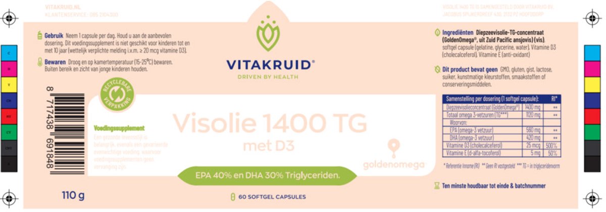 Vitakruid Visolie 1400 TG Met D3 - 2 x 60 capsules - Voordeelverpakking