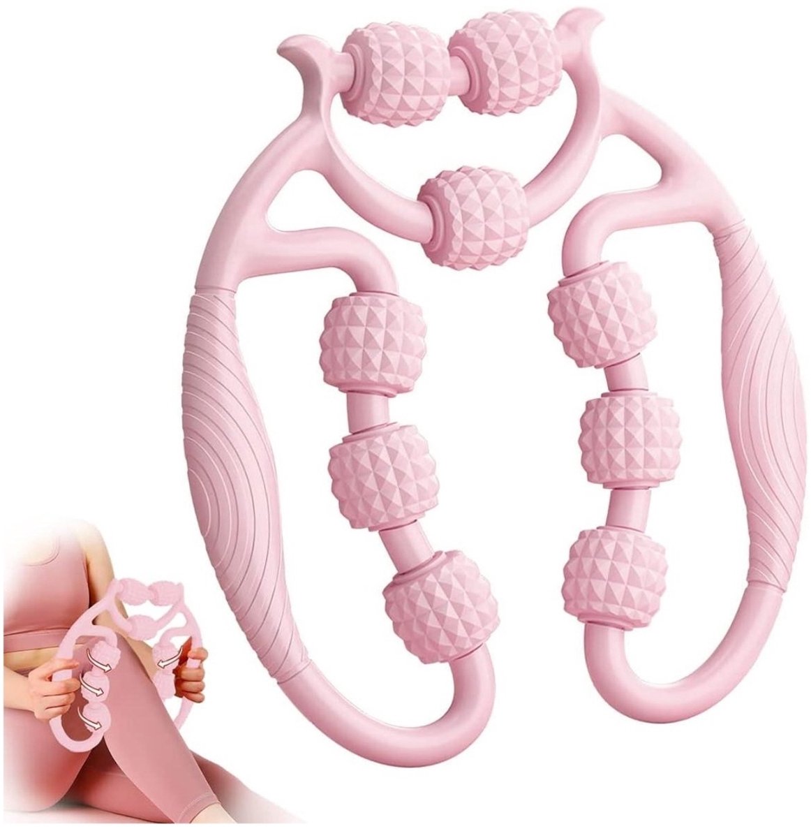 Gabrys® Massage roller - Diepe weefselmassage massagerol - Massagerol met handvat voor benen, Nek, arm, kuit, Knie massage apparaat - verlichten spierpijn - Cellulitis massageapparaat (roze)