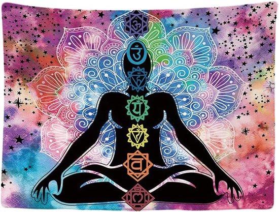 Ulticool - Chakra Healing Aura Spiritualiteit Mandala - Wandkleed - 200x150 cm - Groot wandtapijt - Poster - Decoratie voor Yoga of Meditatie Kamer