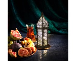 Mediterraans lantaarn - Marokkaanse Lantaarn - Decoratie - offerfeest Ramadan eid al adha - eid mubarak decoratie - Verlichten decoratie - Suikerfeest - Batterij Operated Kooi Sfeer Lamp Hollow Out Patroon Boho - Multifunctionele Led Licht - Large