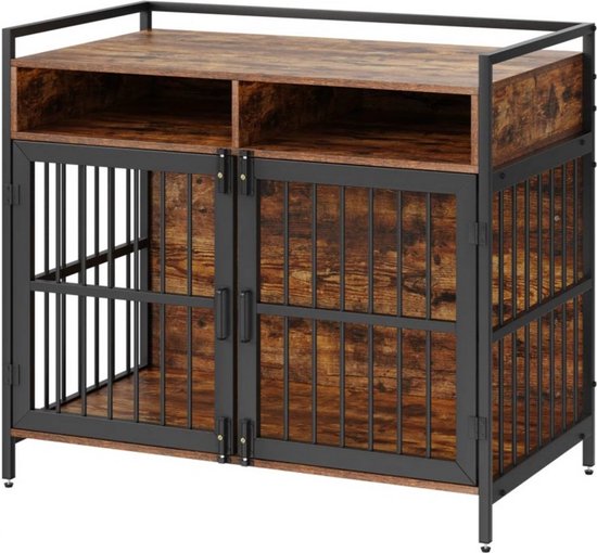Hondenbench, 109 cm, hondenkooi voor thuisgebruik, dubbel deurdesign, boerderijstijl, hondenbench, wit