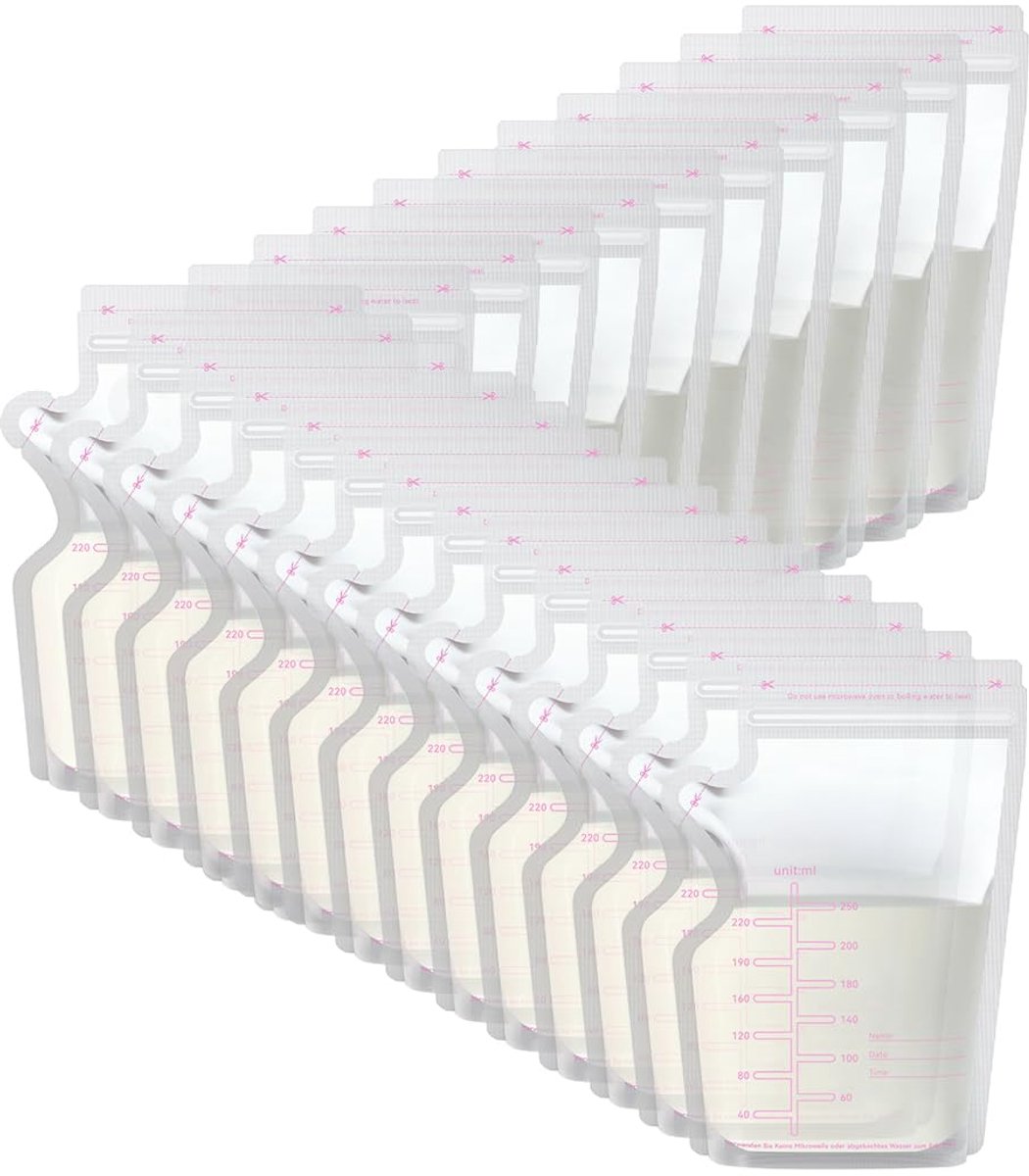 Image of 30 stuks - Bewaarzakjes voor moedermelk - 250 ml - Met tuit - Bewaarzakjes voor moedermelk - Borstvoedingszakjes - BPA-vrij - Koelere opbergzakjes - 250ML bewaarzakjes voor moedermelk
