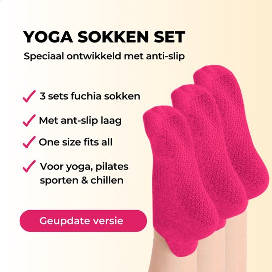 RENALUX - Yoga Sokken Antislip Dames - Antislip Sokken Dames - Pilates Sokken - Anti Slip Sokken - Huissokken met Antislip Dames - Fuchsia, Fuchsia & Fuchsia - Set van Maarliefst 3 Paar van Merkloos — afbeelding 2