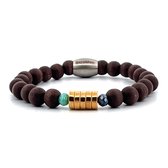 IbizaMen KIDS - jongens armband - hout bruin - goud rvs - 6mm - 15cm