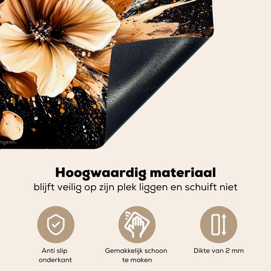 KitchenYeah® Protection plaque induction 76x51.5 cm - Bloemen - Goud - Graffiti - Zwart - Protege plaque de cuisson - Couvre plaque induction - Protecteur d'induction - Cuisine