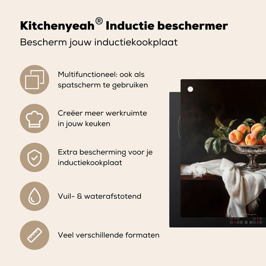 KitchenYeah® Protection plaque induction 78x78 cm - Nature morte - Pêches - Vintage - Protege plaque de cuisson - Couvre plaque induction - Protecteur d'induction - Cuisine