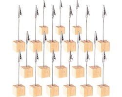 Fotohouders met Houten Basis – Set van 20 Clips – Ideaal voor Tafelnummers, Prijskaartjes, Memo’s – Voor Bruiloften, Kantoren of Winkels