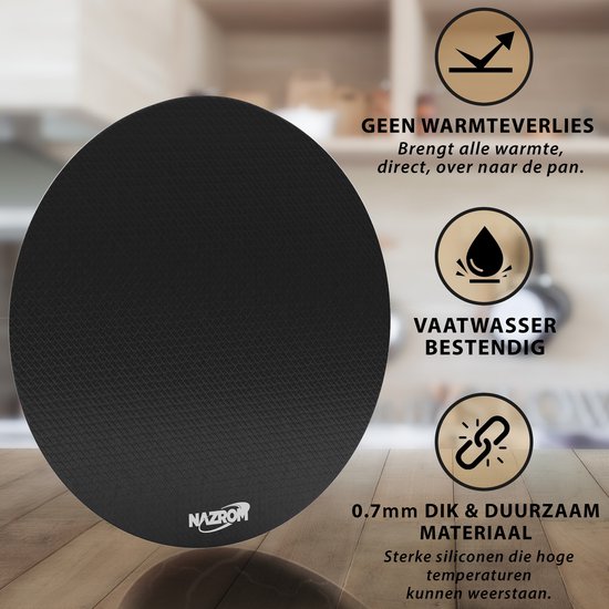 Zwarte, ronde Nazrom inductiebeschermer van 0,7mm dik silicone.