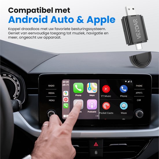 Vendar® Mini 2-in-1 Car Dongle - CarPlay Dongle - Android Auto Dongle - Draadloos CarPlay & Android Auto - Zwart van Vendar — afbeelding 2