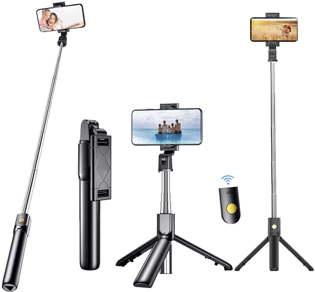 NAXSIR Bluetooth Selfie Stick, 3-in-1 Mini Selfie Stick met Afneembare Afstandsbediening voor Selfie/Video/Live Streaming/Video Blogging