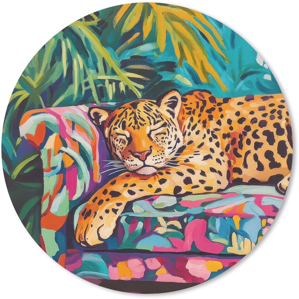 Muismat rond 20x20 cm - Mousepad Luipaard - Kleurrijk - Tropisch - Ronde muismatten