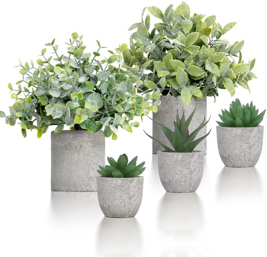 Famanu - Kunstmatige Potplant,ilauke Set van 3 Mini Artificiële Pot Planten