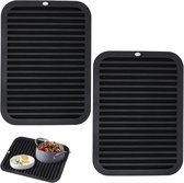 Hittebestendige siliconenmatten - 2 stuks Siliconen Hot Matten - Zwarte siliconen afvoermatten - Siliconen pannenlapjes - Afvoermatten Servies siliconen - 30 × 23 cm - Geschikt voor werkbladen en pottenrekken