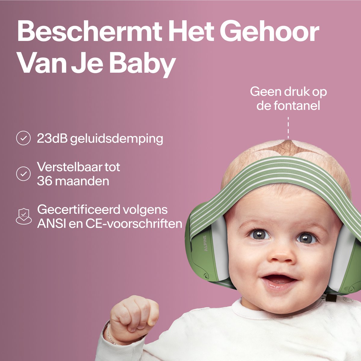 Alpine Muffy Baby Gehoorbescherming (12-36 Maanden) - Gecertificeerde Koptelefoon Baby - Verstelbare Oorbeschermers voor Baby en Peuter - 23 dB Demping - Roze – foto 2