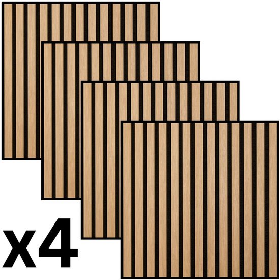 Panneaux muraux acoustiques - 4 pièces - 60 x 60 cm - 3 faces - 20 mm - Chêne naturel - Absorption acoustique - Flexible - Design élégant - Akupanel - Panneaux acoustiques - Panneau acoustique - Mur acoustique