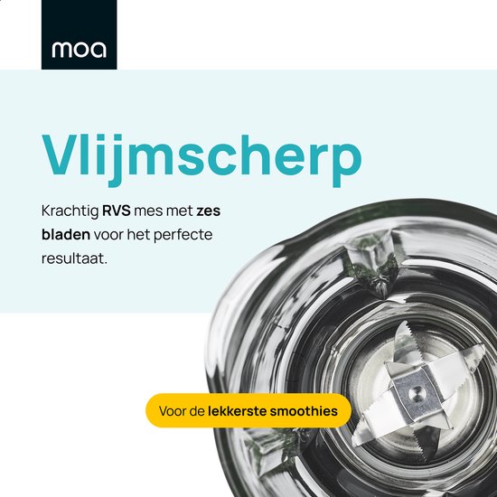 MOA Krachtige Blender - Met glazen kan - 1,5 liter - Zwart - 1000 Watt - TB61B van MOA — afbeelding 3