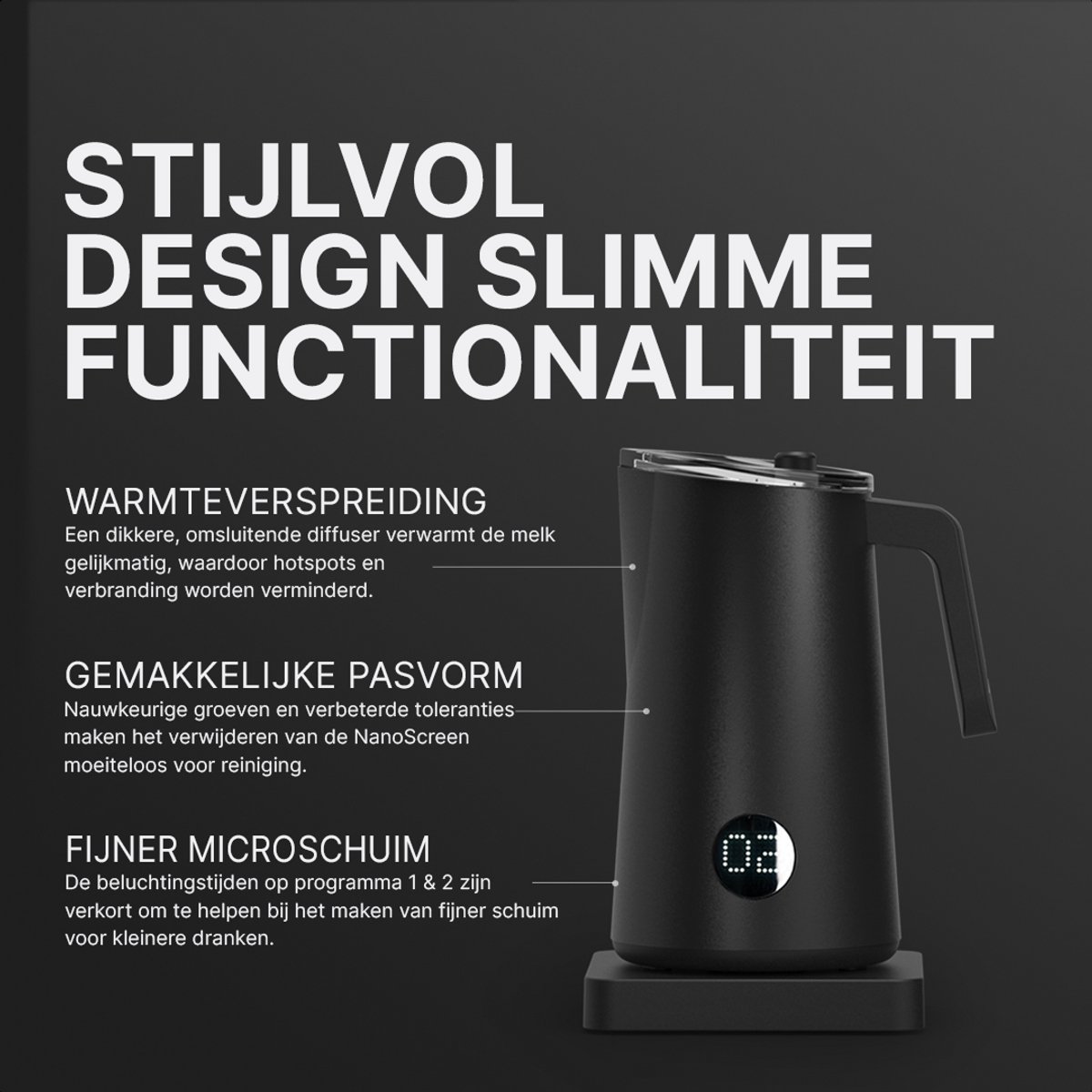 Subminimal NanoFoamer, Handheld melkschuimer, fluweelzachte microfoammelk voor barista-stijl koffie, melkschuimer op batterijen - met nieuwe superzachte knop