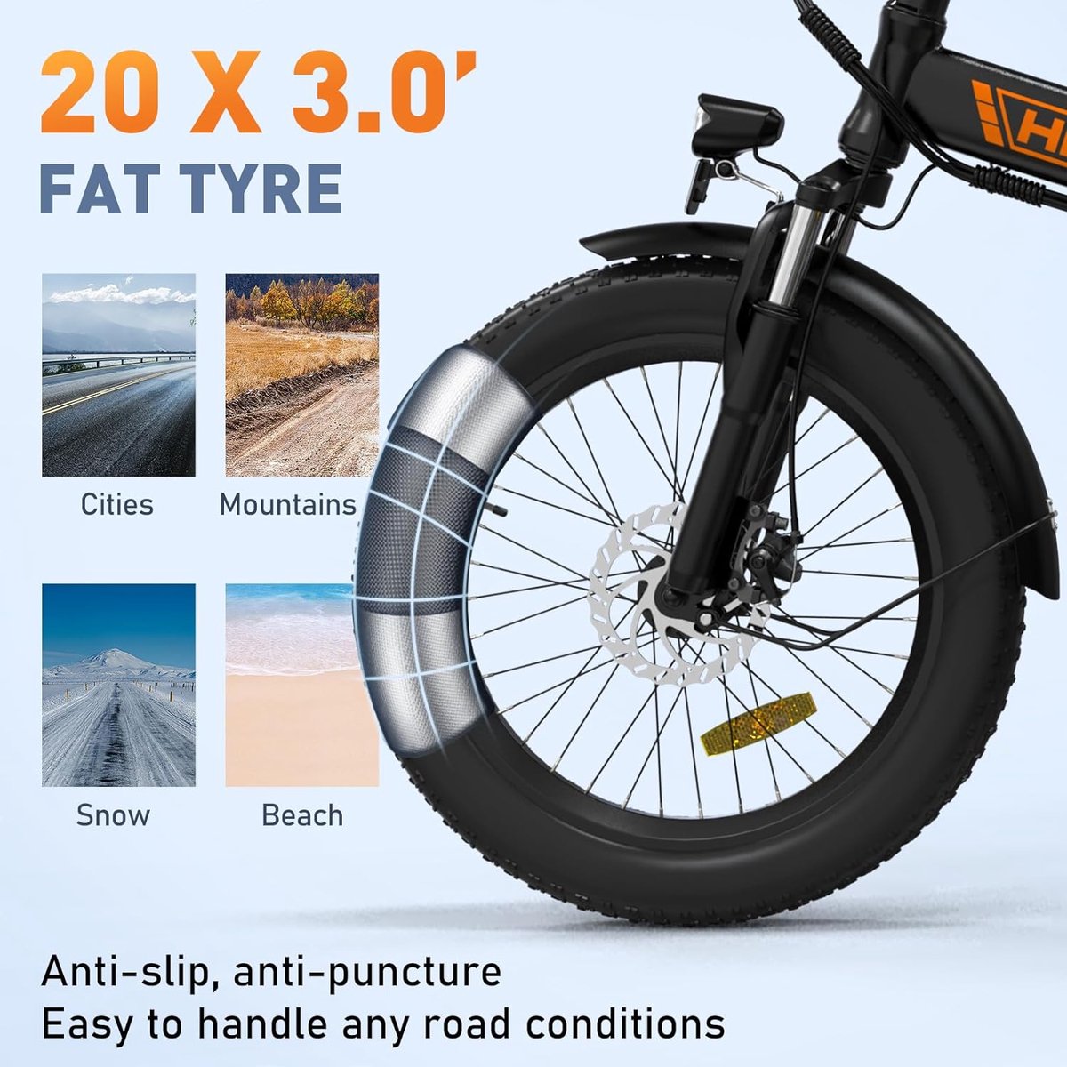 Hitway Elektrische Fiets BK11 | E-bike | 250W Motor | Fat Tire | 12Ah | 20 Inch | Zwart/Oranje – foto 2