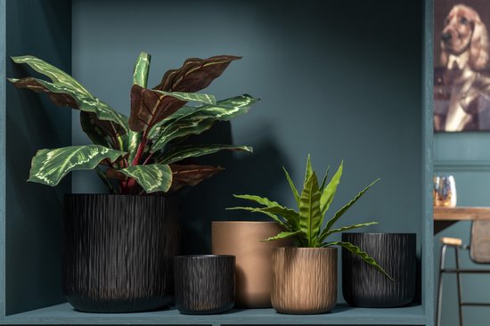 J-Line cache-pot Gen - céramique - brun - large - 2 pièces - Ø 18.5 cm