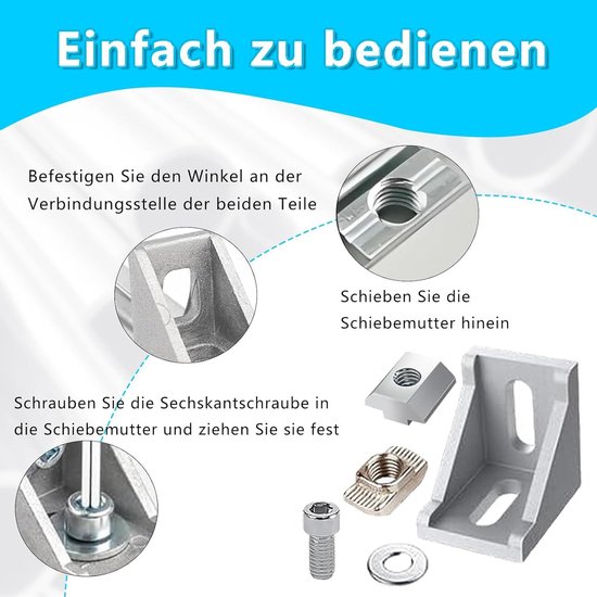 iMetrx 26 stuks bevestigingsmateriaal, hoekverbinding, aluminium profiel, 3030, groef, 6, aluminium hoekverbindingen, hoekverbinders, wandhouder, 90 graden hoek, raster voor steunprofiel, 3D-printer