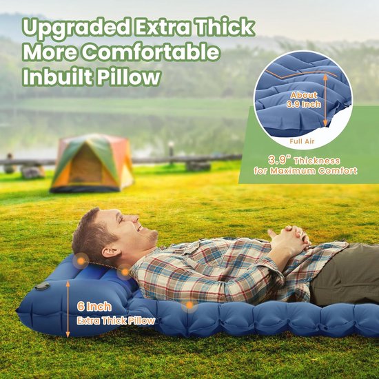Ultralichte opblaasbare campingmat met kussen en voetpomp - Ideaal voor kamperen en backpacken van Hikenture — afbeelding 2