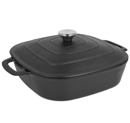 Brunbeste Gietijzeren Braadpan - 4.8 l - 28x28 cm - Kookpot Met Deksel - Zwart