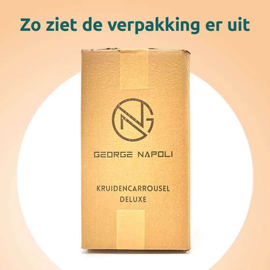 Bruine kartonnen verpakking met het George Napoli logo en 'Kruidencarrousel Deluxe'.