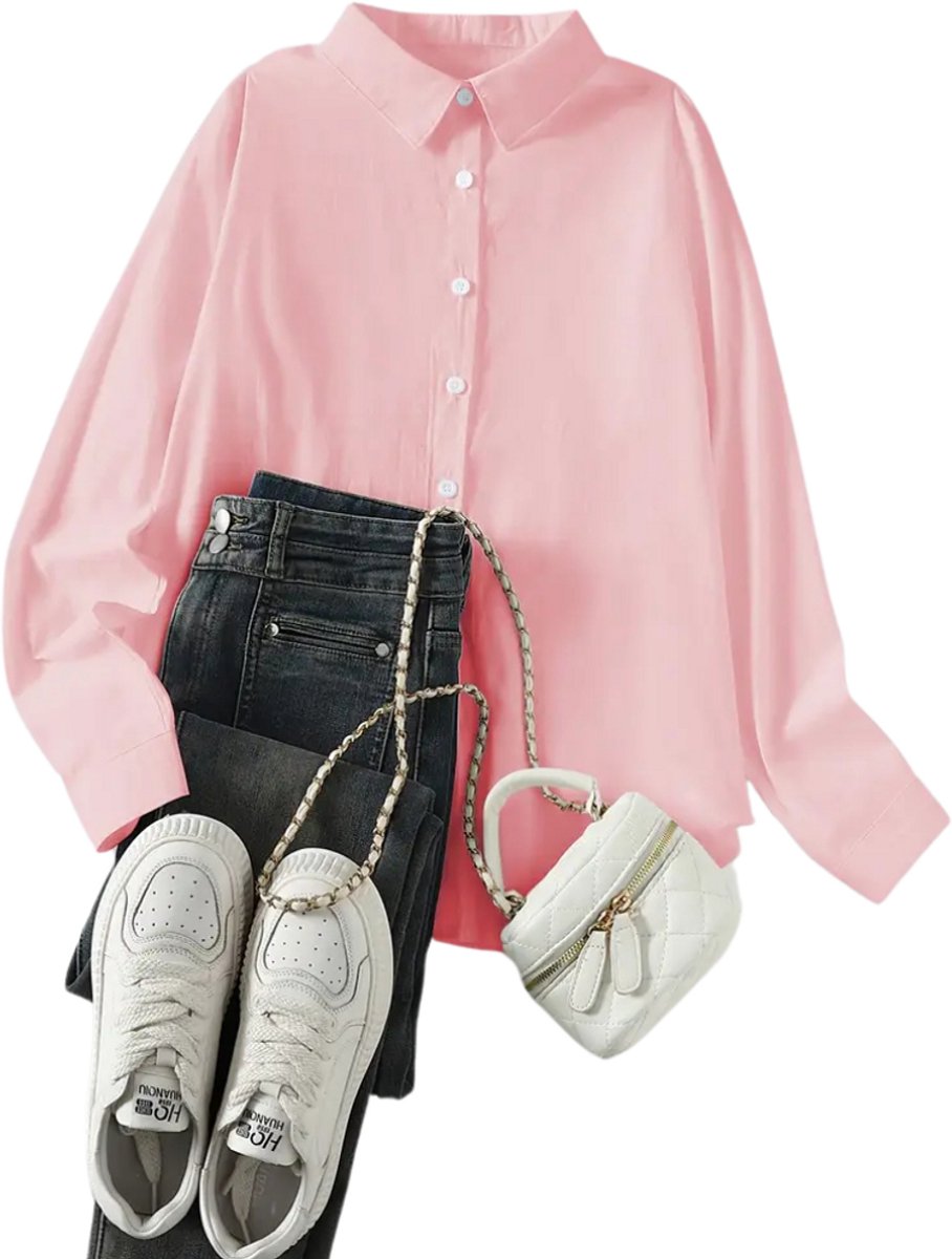 Bovista Linnen Blouse Dames T-Shirt Polo Overhemd Shirt Zomer Ibiza Stijl Roze