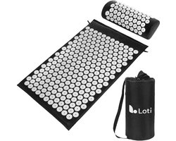 Loti Spijkermat met Spijkerkussen – Zwart/Wit – Acupressuur Mat - Spijkerbed - Acupunctuur Kussen - Shakti Massage – Incl. Draagtas