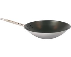 KitchenAid Classic Stainless Steel Wokpan 28cm - 5L - PFAS-vrije antikleeflaag - Wokpan inductie - Keramische pan - Ovenbestendig tot 160°C - Koudgrepen - Zonder deksel - Zilver