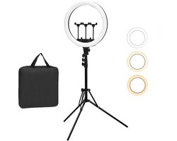 MN Commerce EU 18” LED Ringlamp – Dimbaar, Instelbare Kleurtemperatuur, Statief & Telefoonhouder – Ideaal voor Vlogs, Make-up, Fotografie en Livestreams