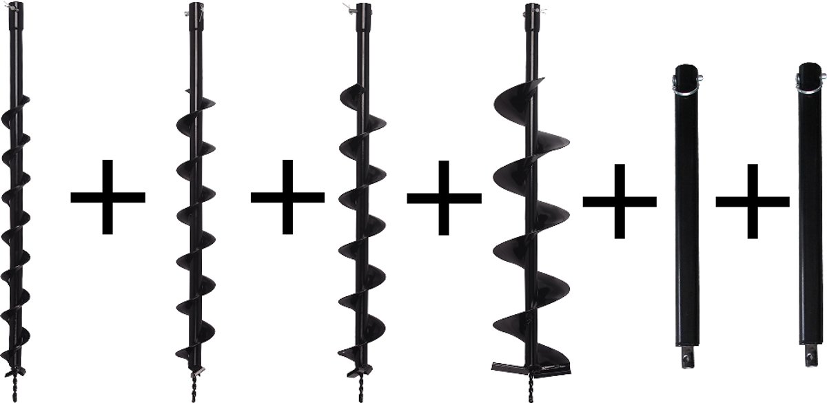 Kibani Grondboren Set 60 mm + 80 mm + 100 mm + 150 mm + 2 verlengstukken - Palenboren