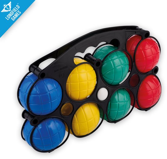 Jeu de Boules Set – 8 Kunststof Ballen – Inclusief Buts & Houder – Pétanque - Boules - Ø 69 mm – Voor Kinderen & Recreatief Gebruik – Longfield