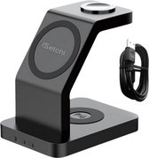 iSetchi Draadloze Oplader 3-in-1 - Geschikt voor MagSafe iPhone (8-16), Apple Watch & Airpods - Laadstation - Qi Oplaadstation - 15W Wireless Fast Charger - Snellader